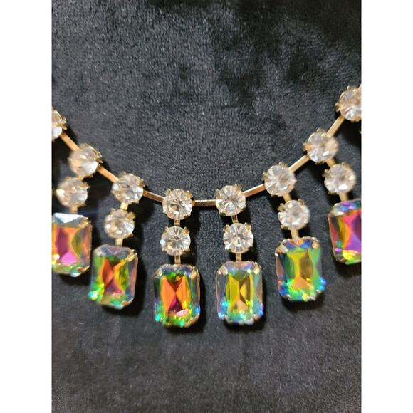 Women's Gold Chain Rainbow Crystal Statement Necklace With Lobster Clasp Lock - Picture 3 of 7